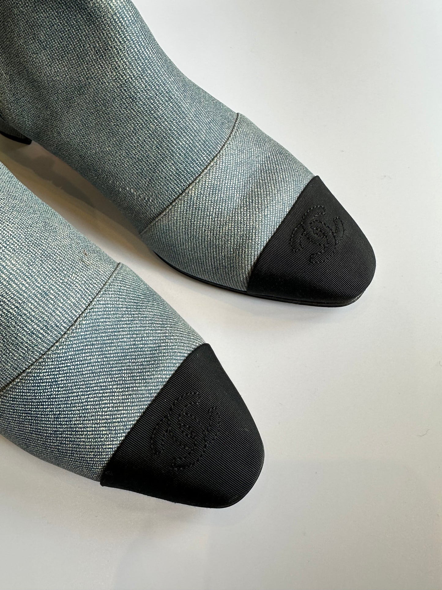 Chanel Denim Grosgrain Booties Size 40