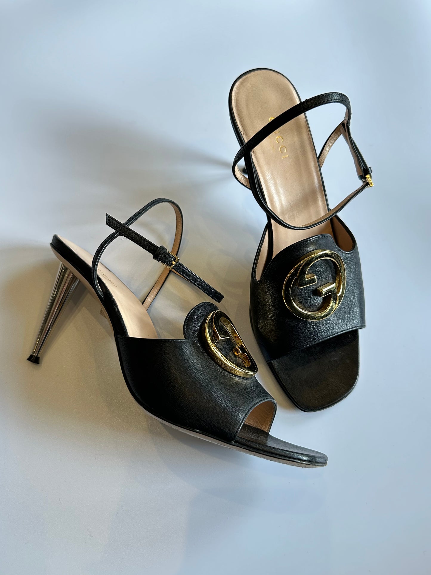 Gucci GG Black Open Toe Heels Size 39