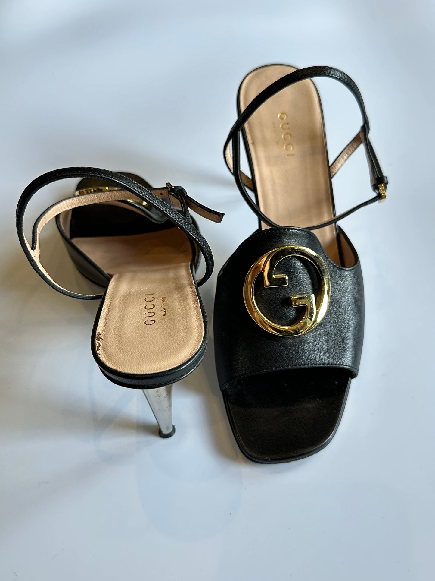 Gucci GG Black Open Toe Heels Size 39