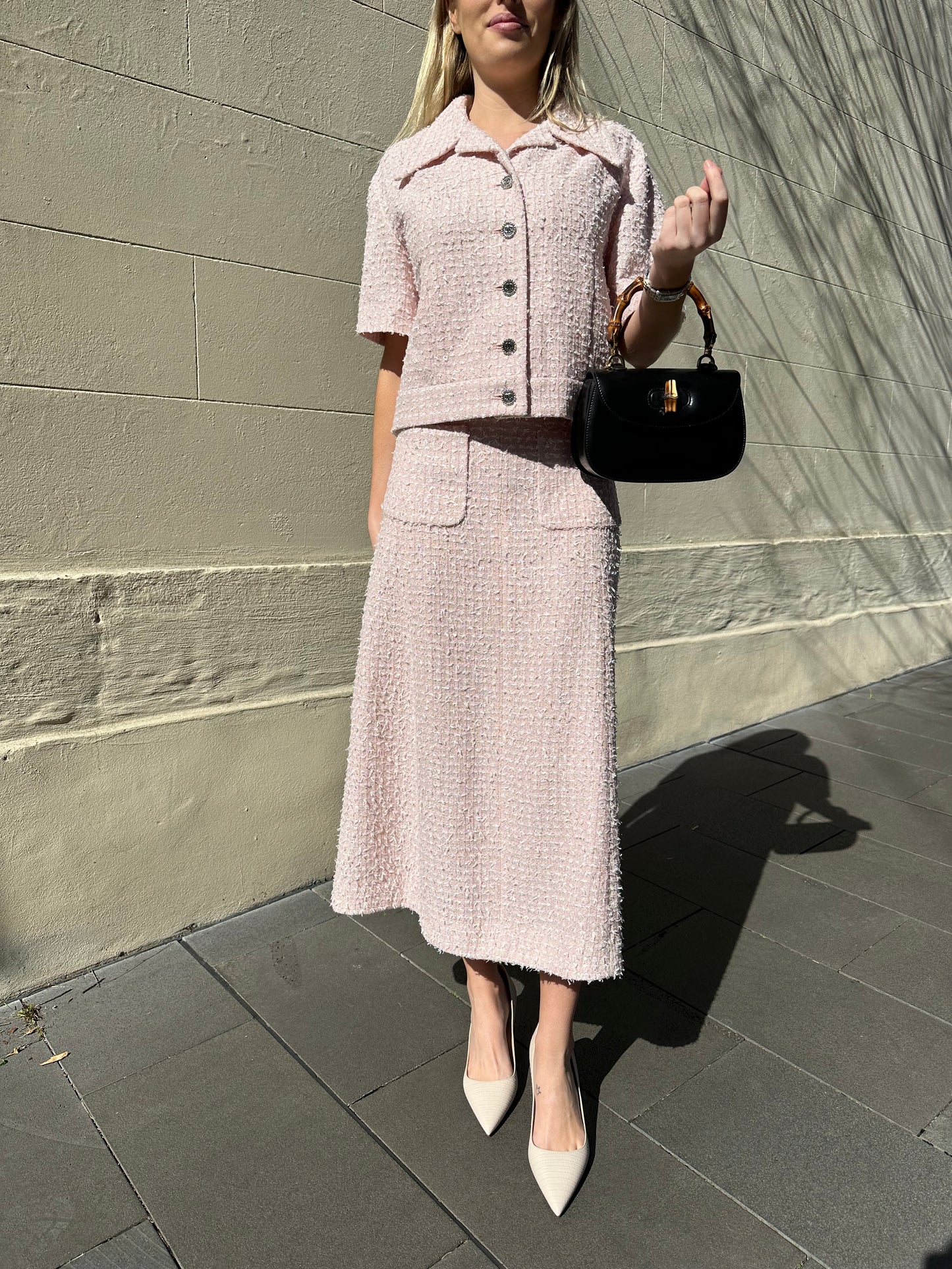 Chanel Pink Tweed Skirt Suit Size 40