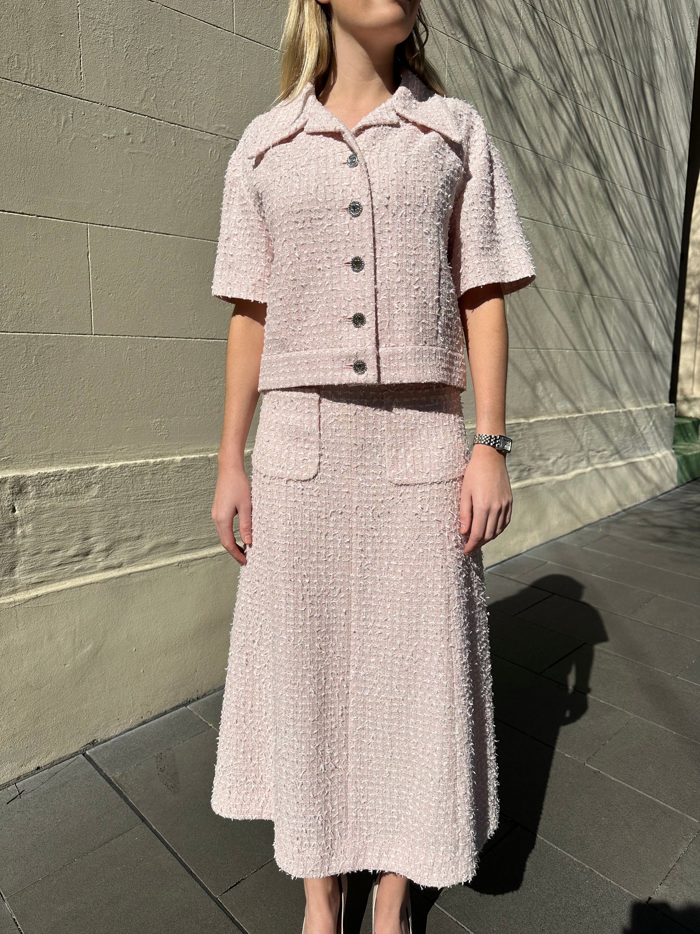 Chanel Pink Tweed Skirt Suit Size 40