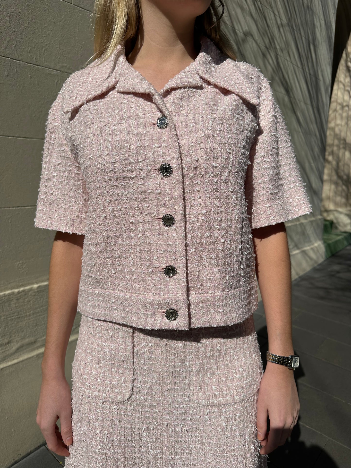 Chanel Pink Tweed Skirt Suit Size 40