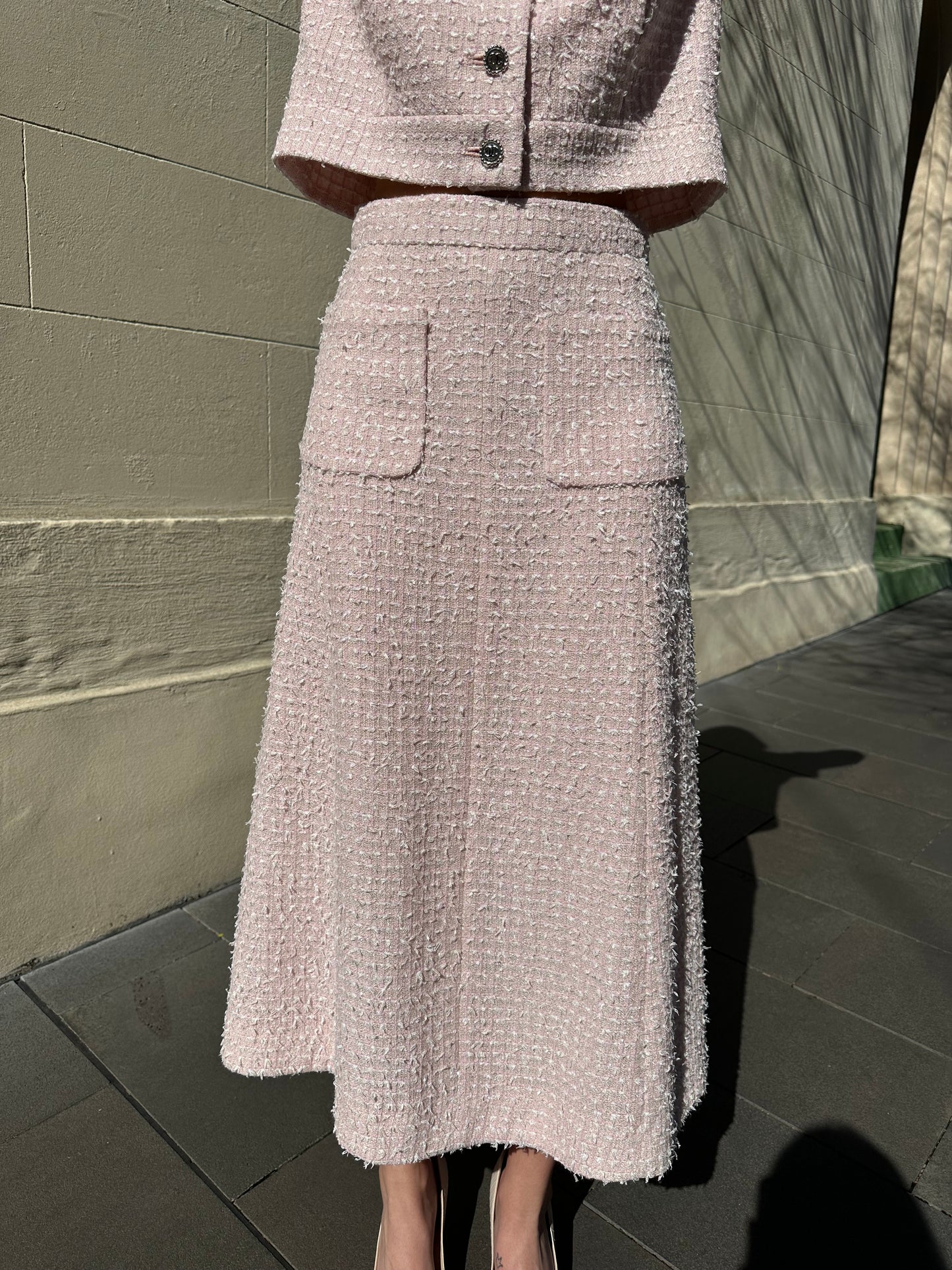Chanel Pink Tweed Skirt Suit Size 40