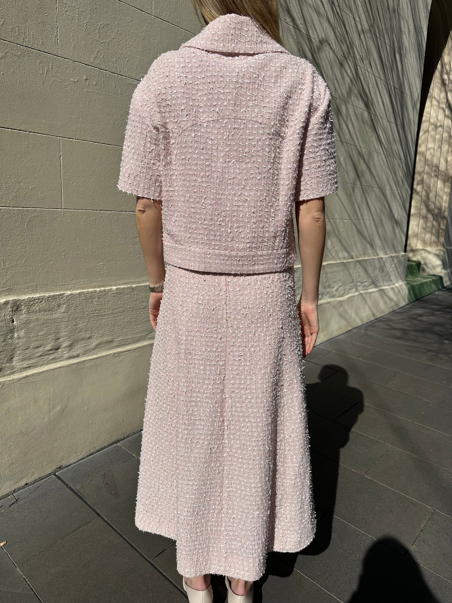Chanel Pink Tweed Skirt Suit Size 40