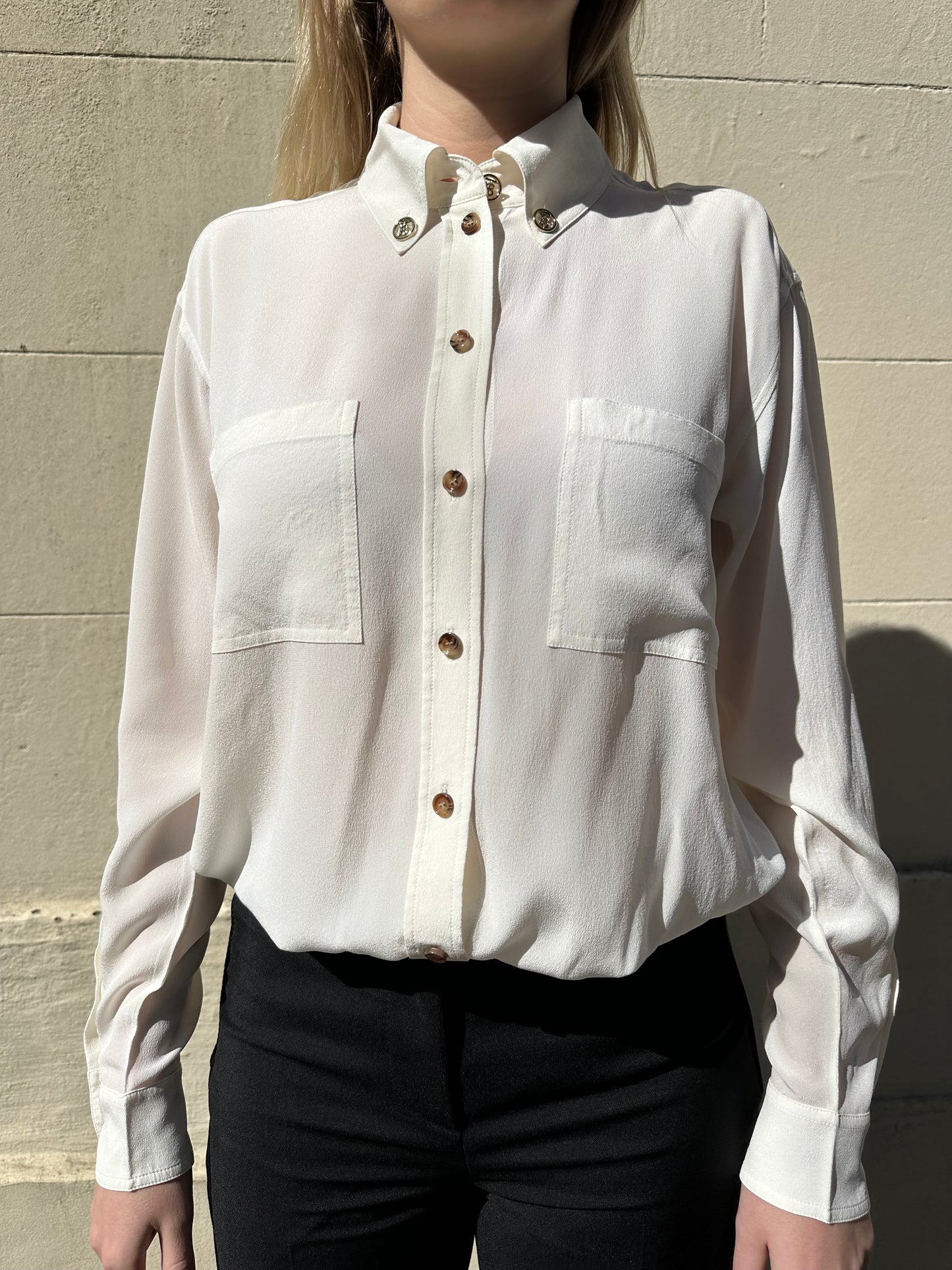 Burberry Ivory Silk Shirt Size 4