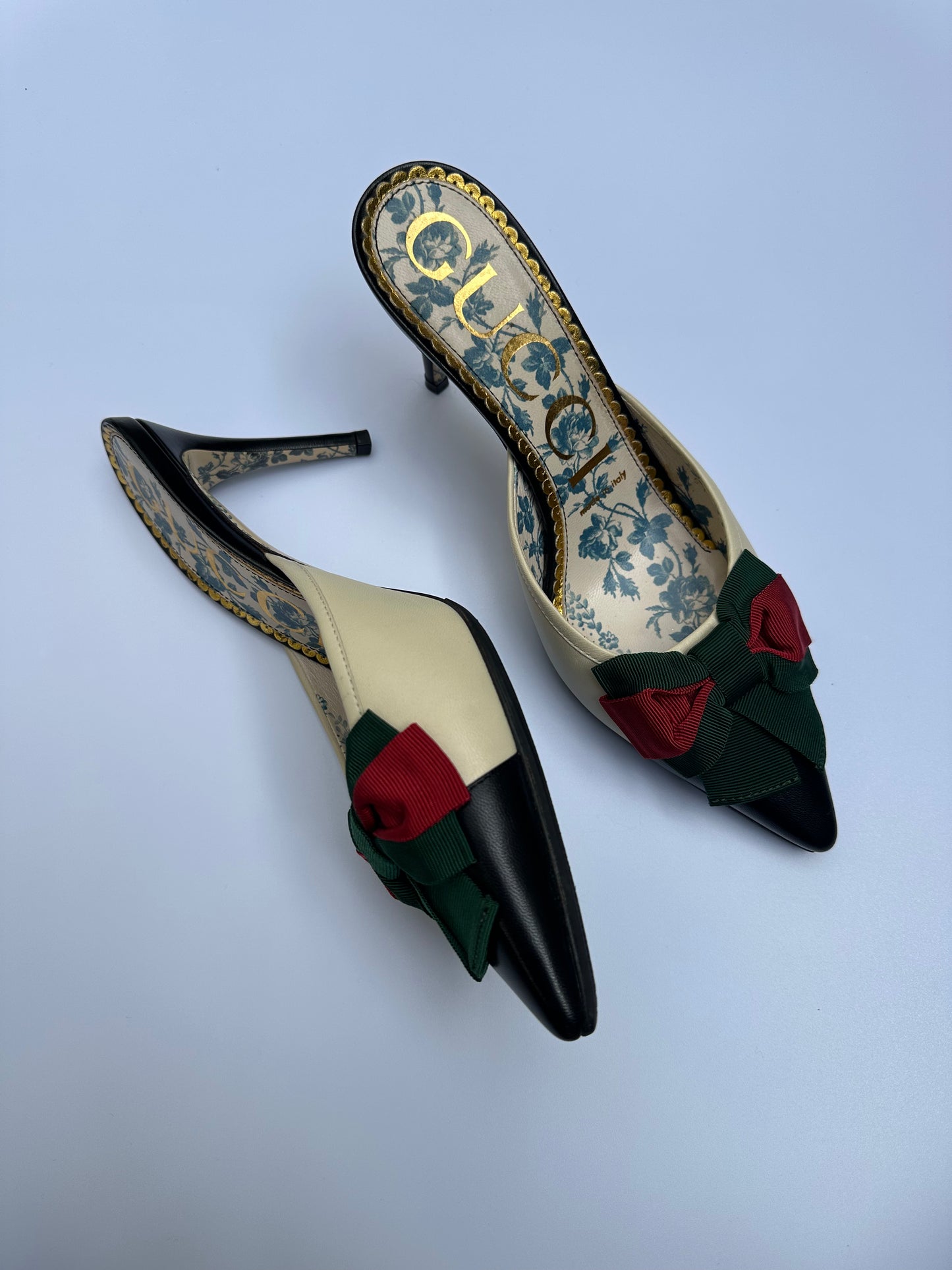 Gucci Kitten Black/White Mules Size 37.5
