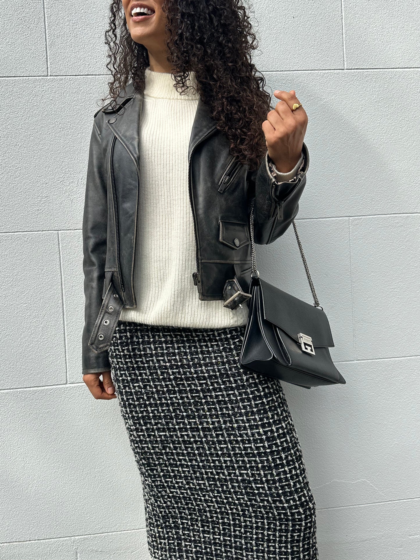 Chanel Long Black Lime Tweed Skirt Size 40