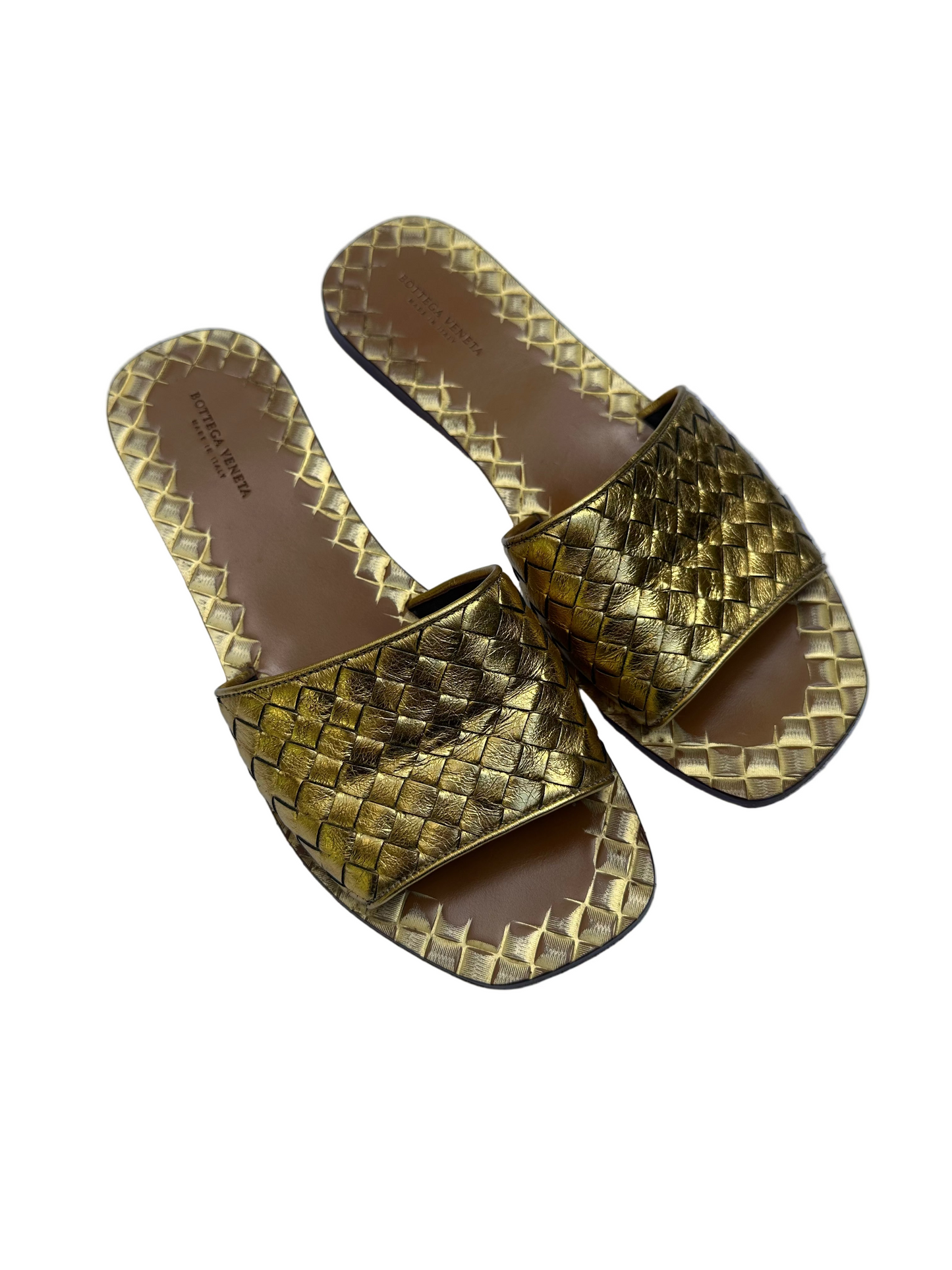 Bottega Veneta Gold Slides Size 38