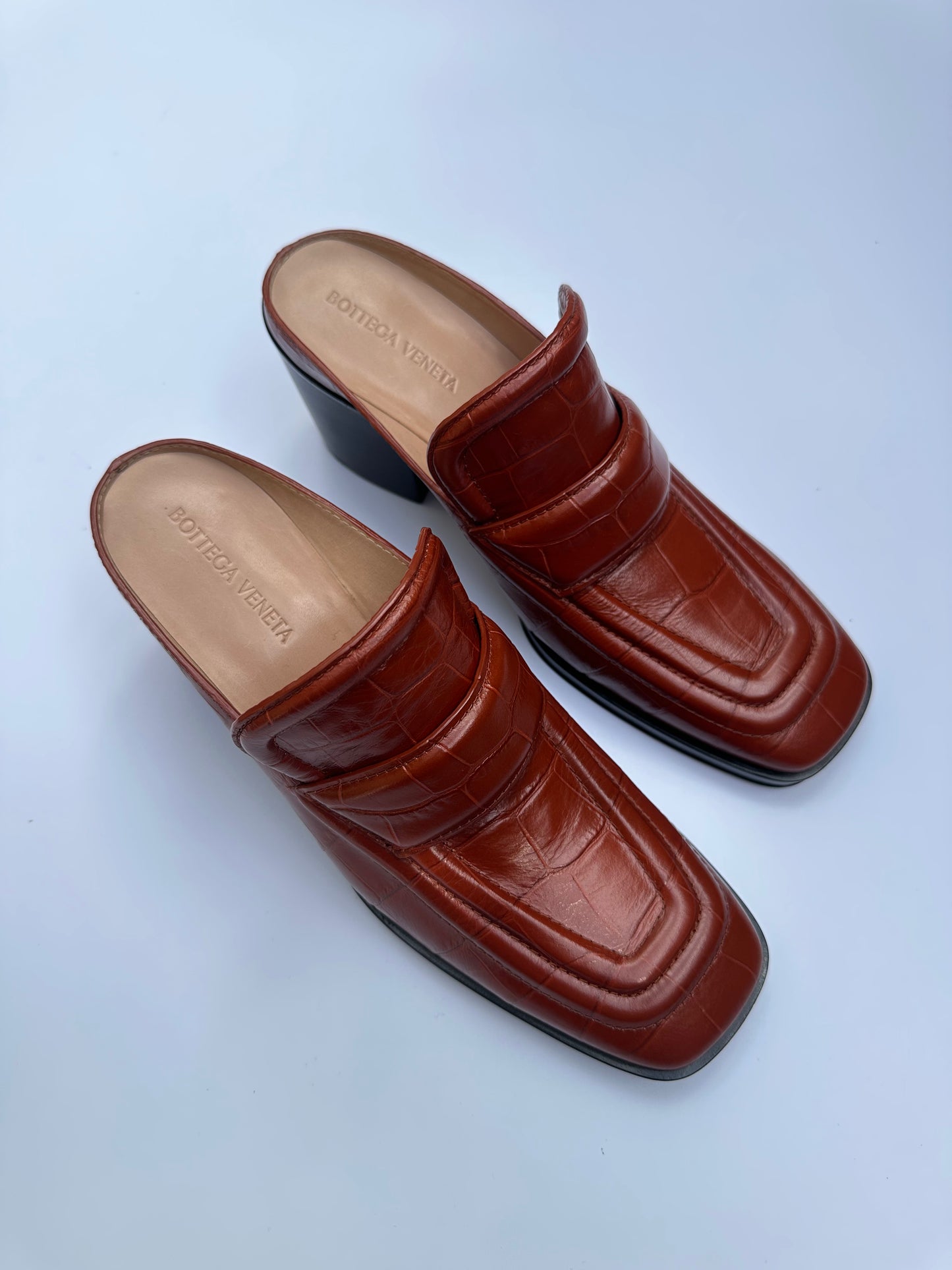 Bottega Veneta Tan Croc Mules Size 38