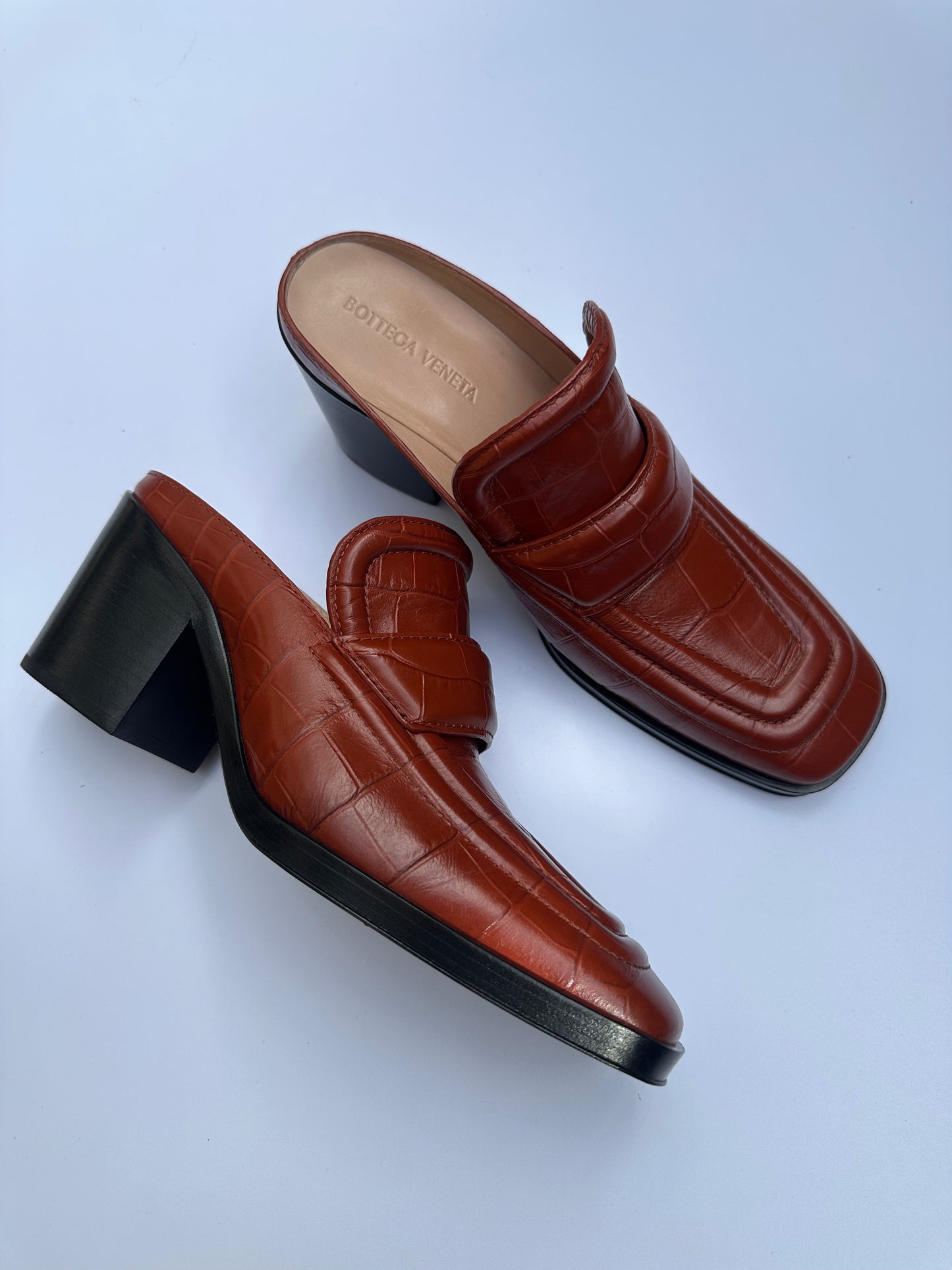 Bottega Veneta Tan Croc Mules Size 38