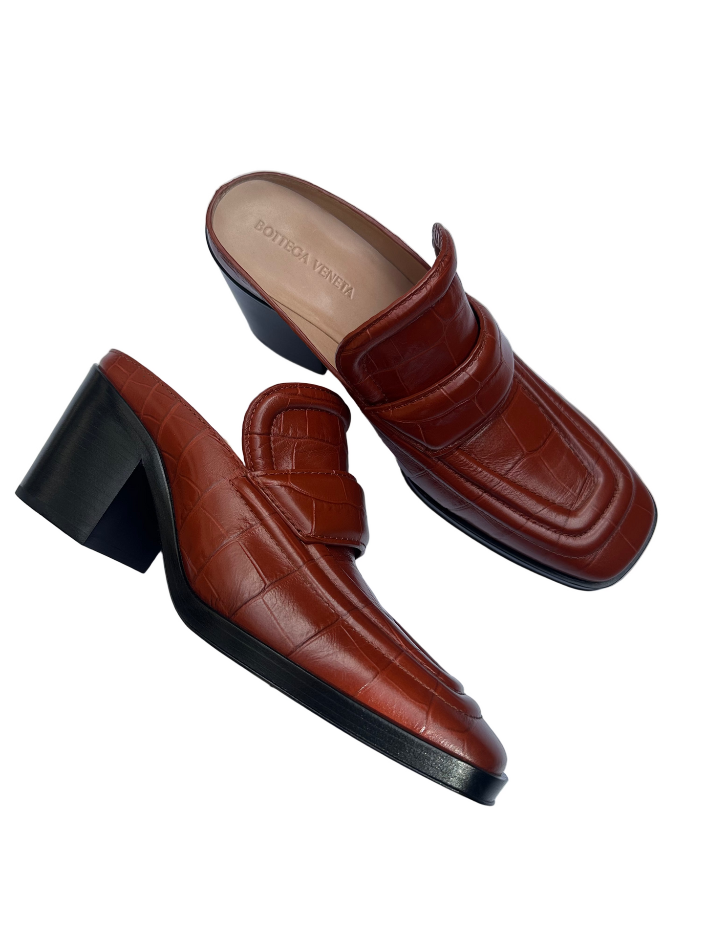 Bottega Veneta Tan Croc Mules Size 38