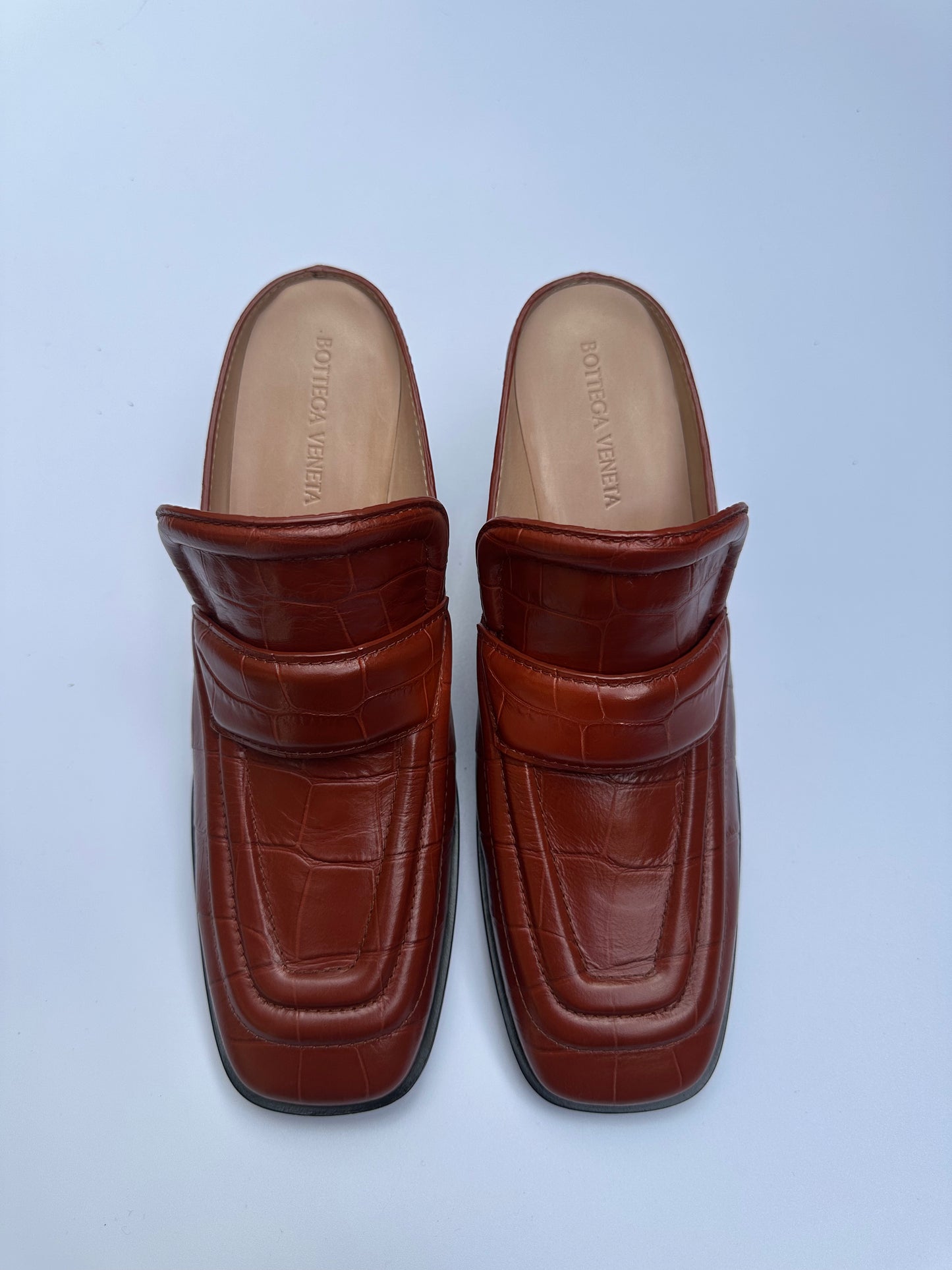 Bottega Veneta Tan Croc Mules Size 38