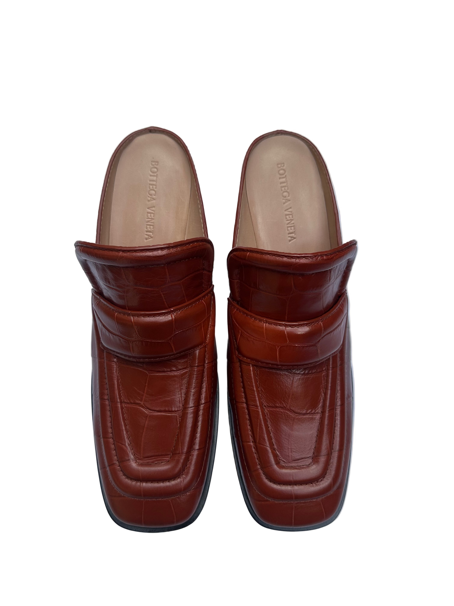 Bottega Veneta Tan Croc Mules Size 38