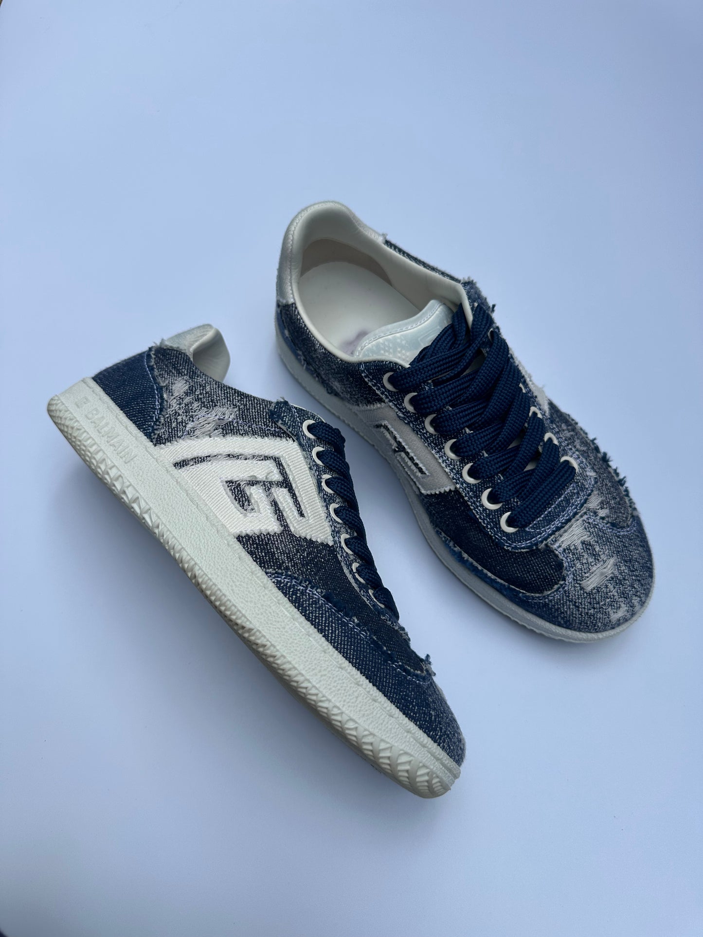 Balmain Blue Denim Sneakers Size 38