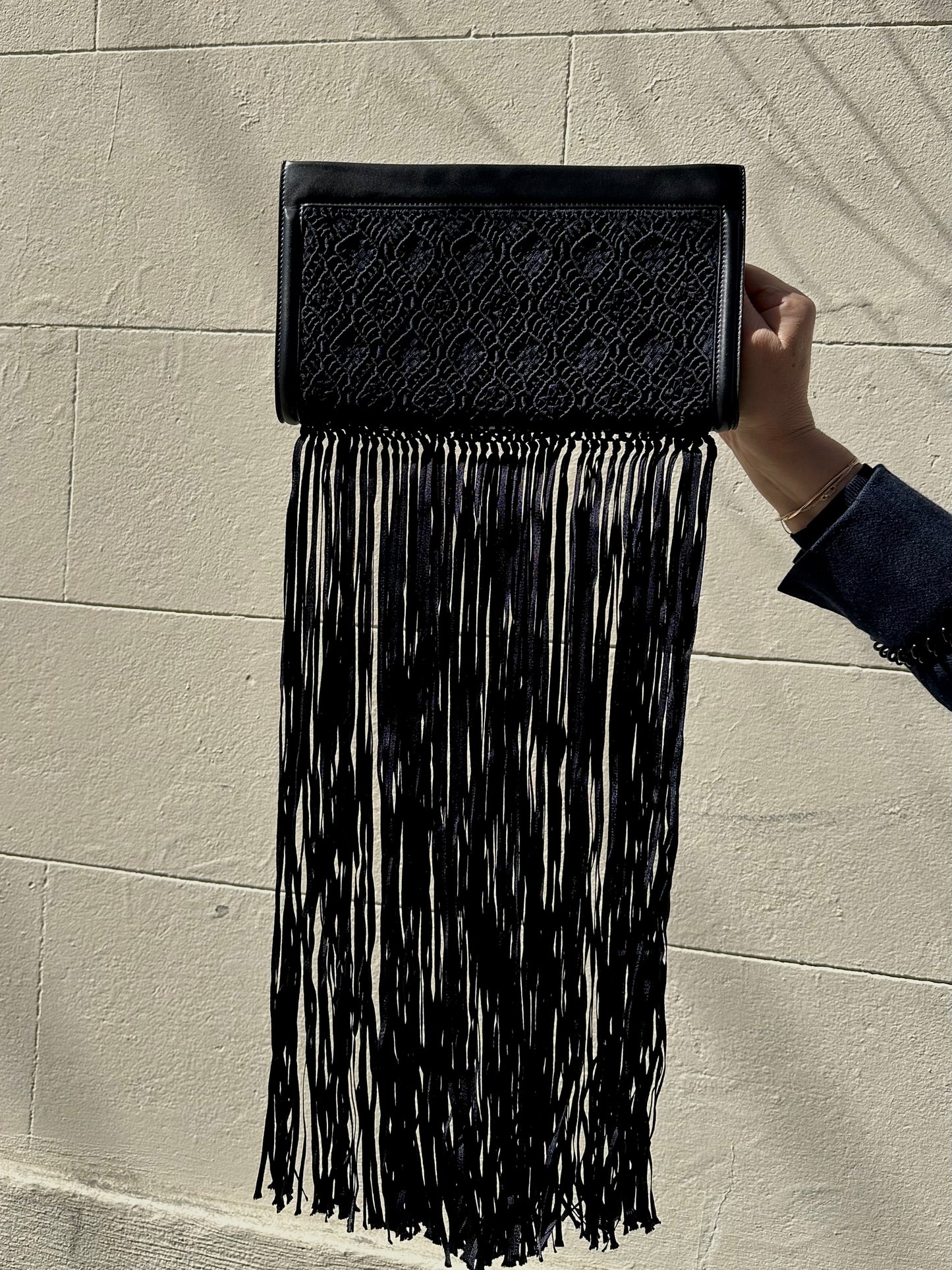 The Row Black Fringe Clutch Bag