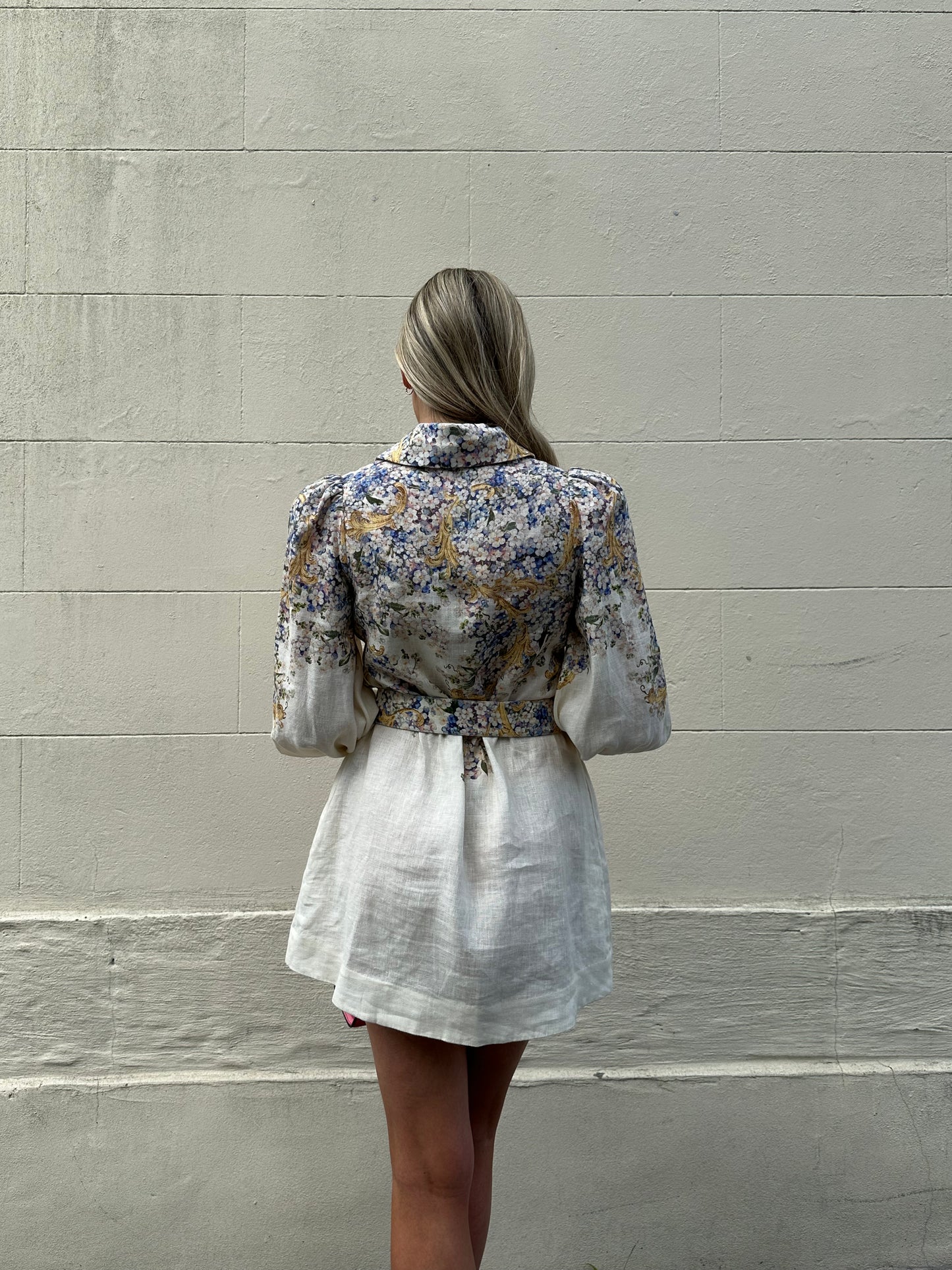 Zimmermann Lilac Floral Mini Dress with Belt Size O/P