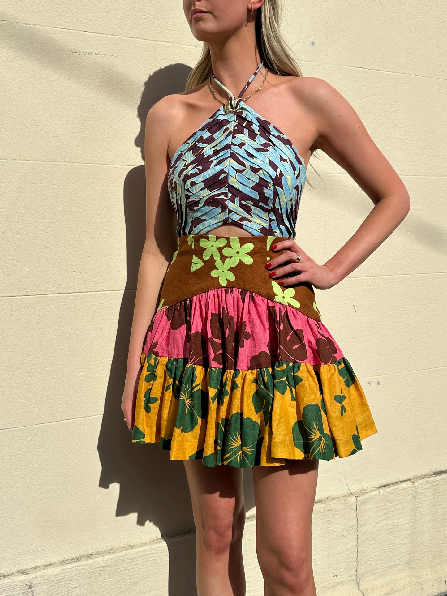 Alamais Multi Print Halter Mini Dress Size 6