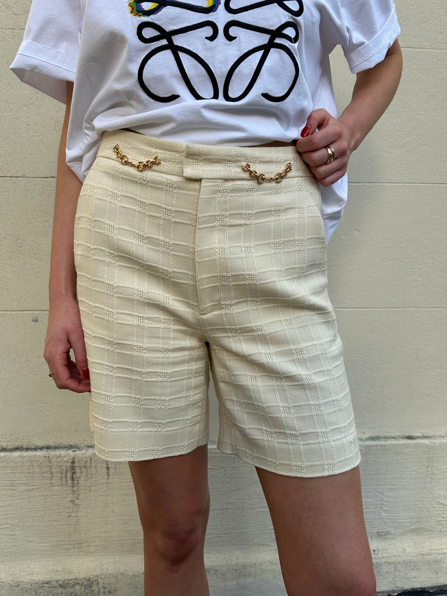 Gucci iIvory Gold Horsebit Trim Shorts Size 38
