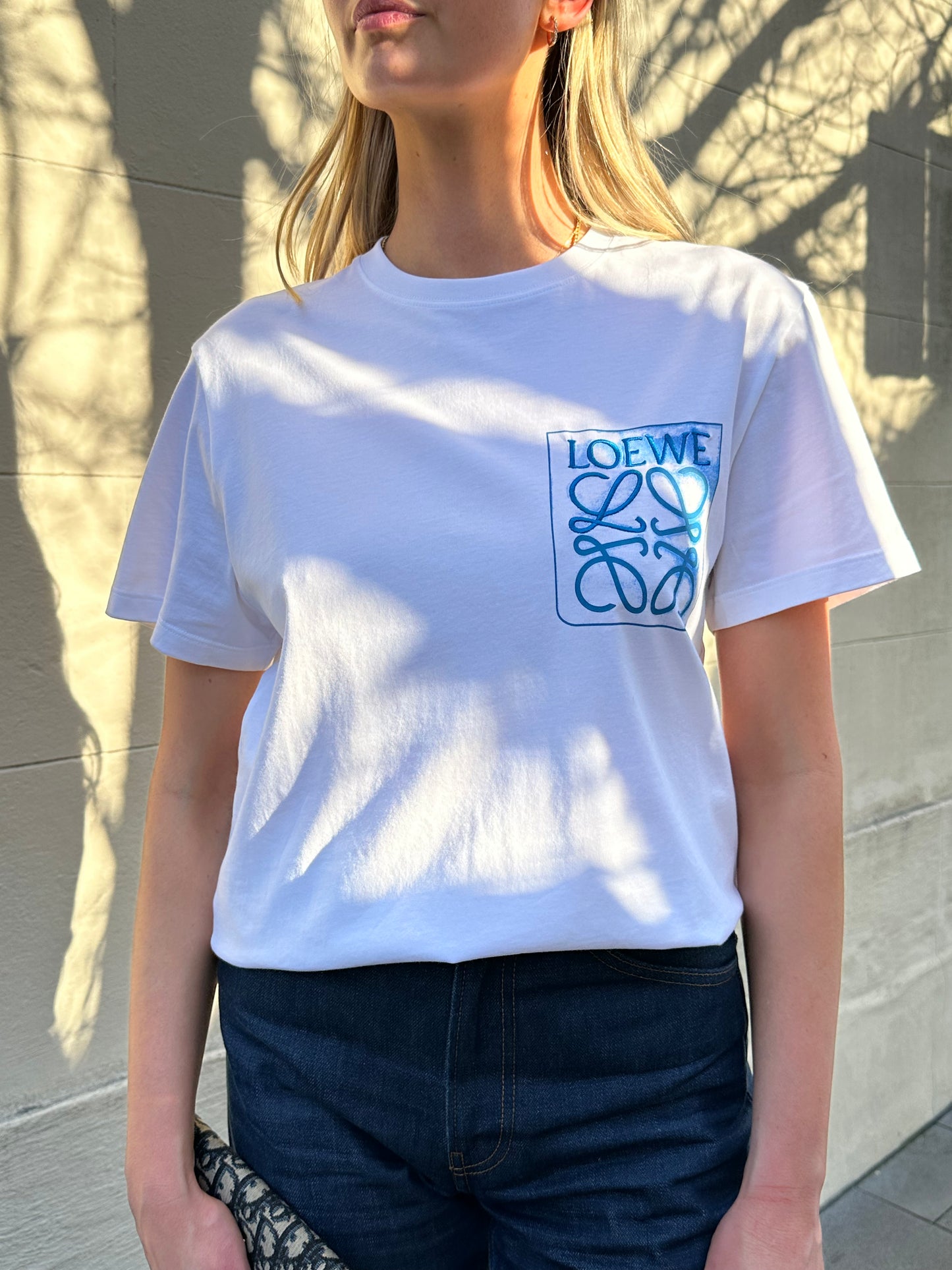 Loewe White Blue Logo T Shirt Size S