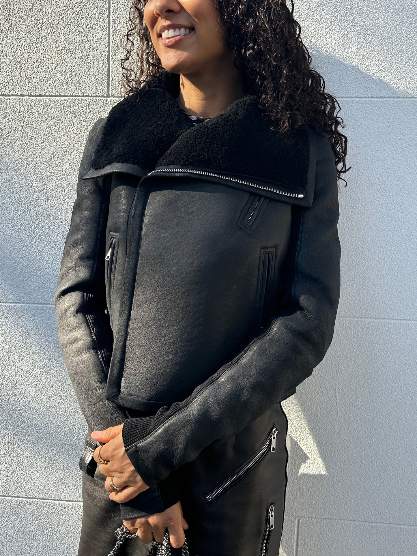 Rick Owen Black Shearling Jacket Size 10