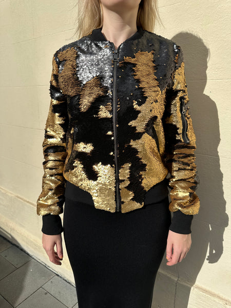 Bombers Gold and Black Sequinned Jacket Size S