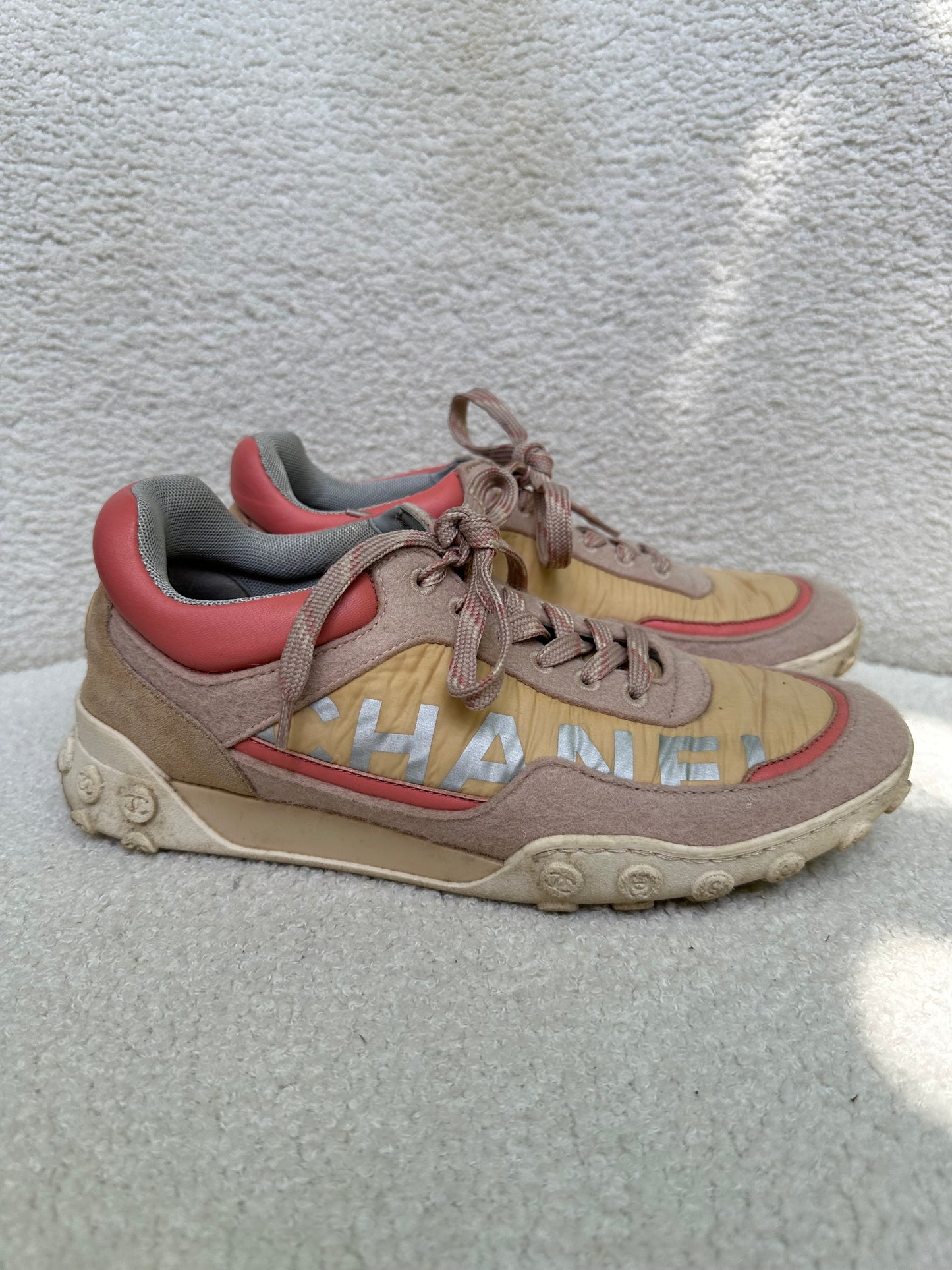 Chanel Pink Logo Sneakers Size 38