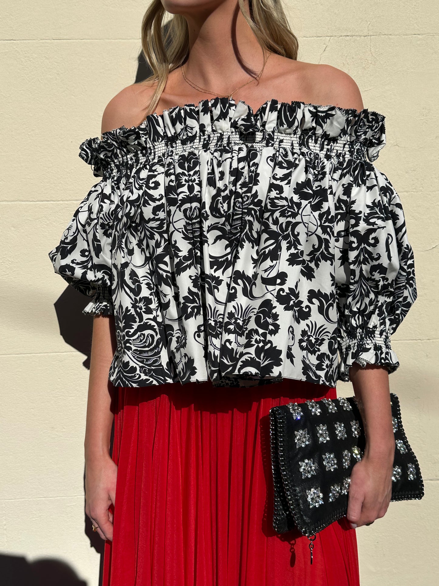 Christian Dior Black Floral Off the Shoulder Top Size 42