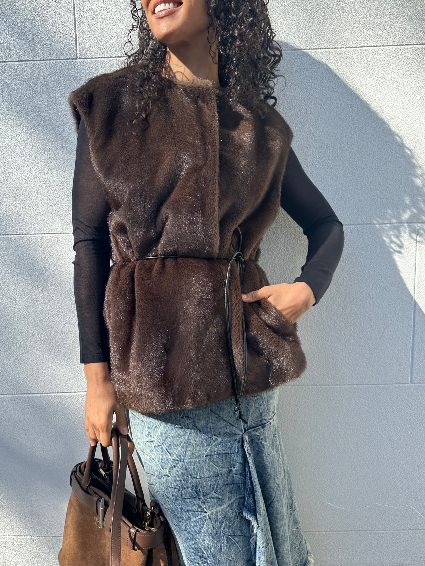 Arket Faux Fur Brown Vest Size M