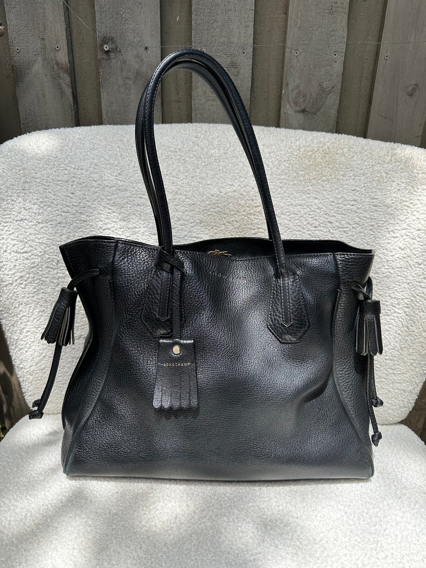 Longchamp Black Leather Tote Bag