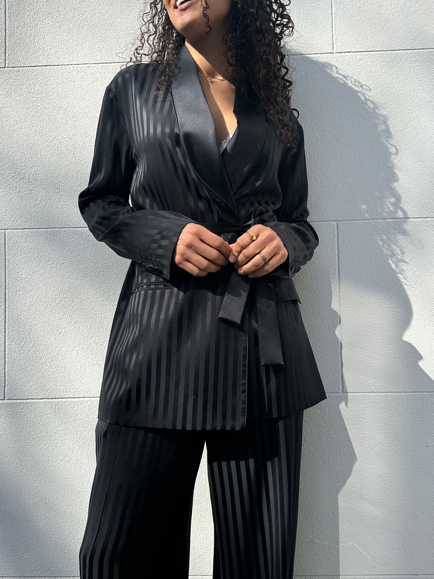 Joseph Black Silk Satin Suit Size 38