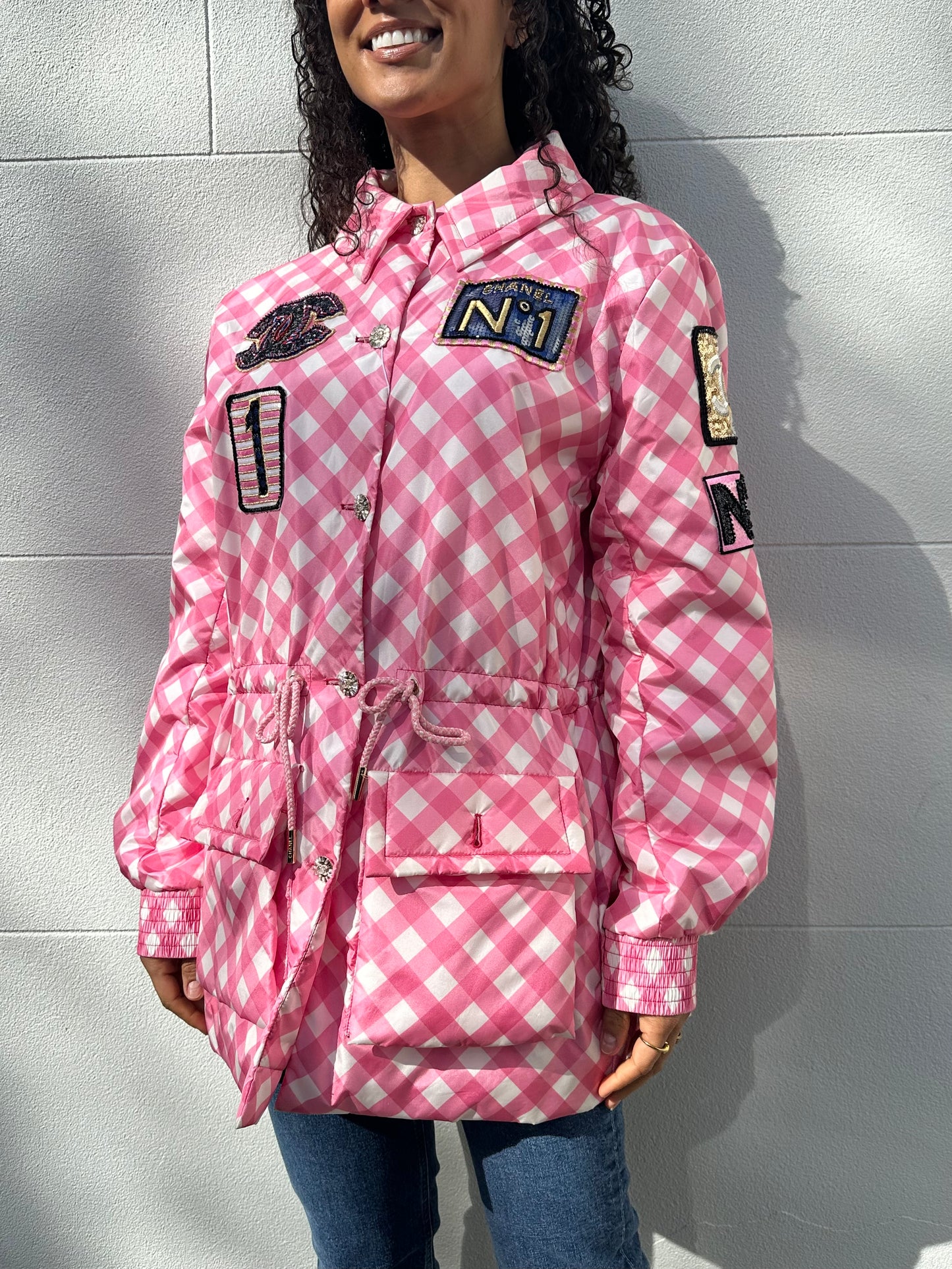 Chanel Pink Check Sequinned Jacket Size 46