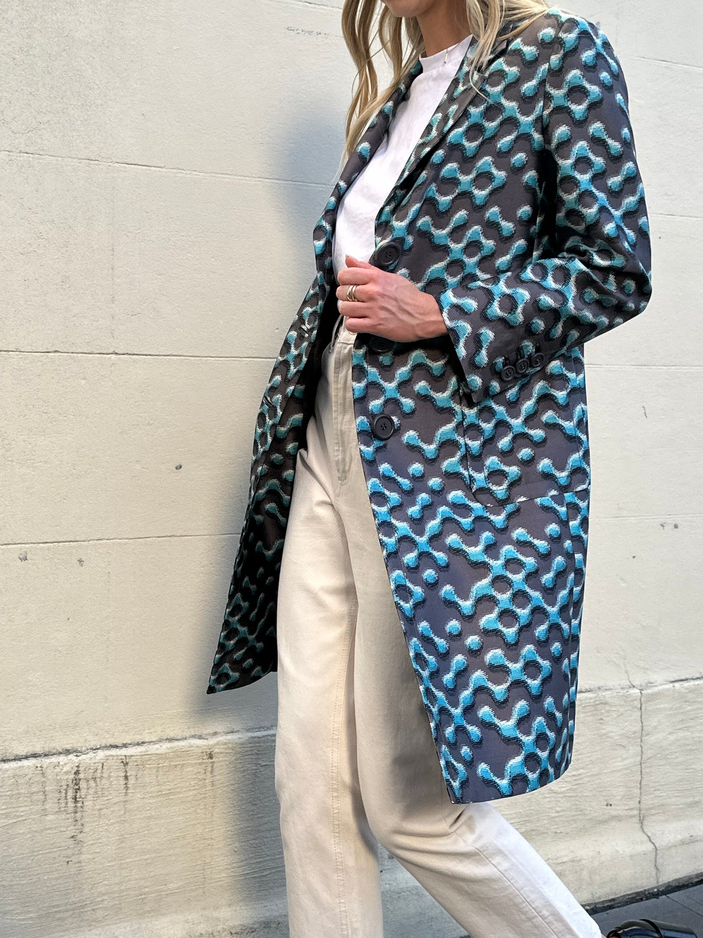 Prada Blue Geo Print Coat Size 40