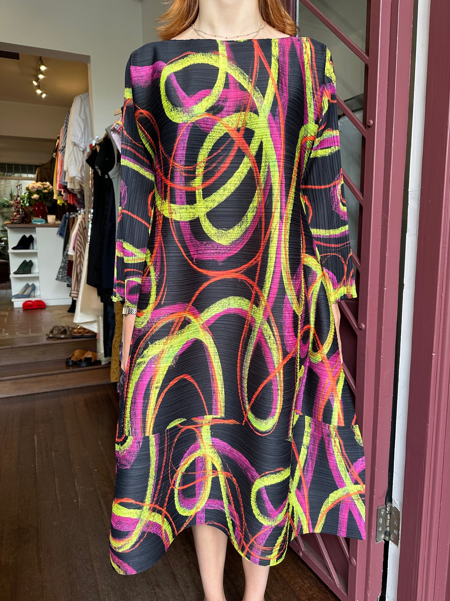 Pleats Please Swirl Print Dress Size M