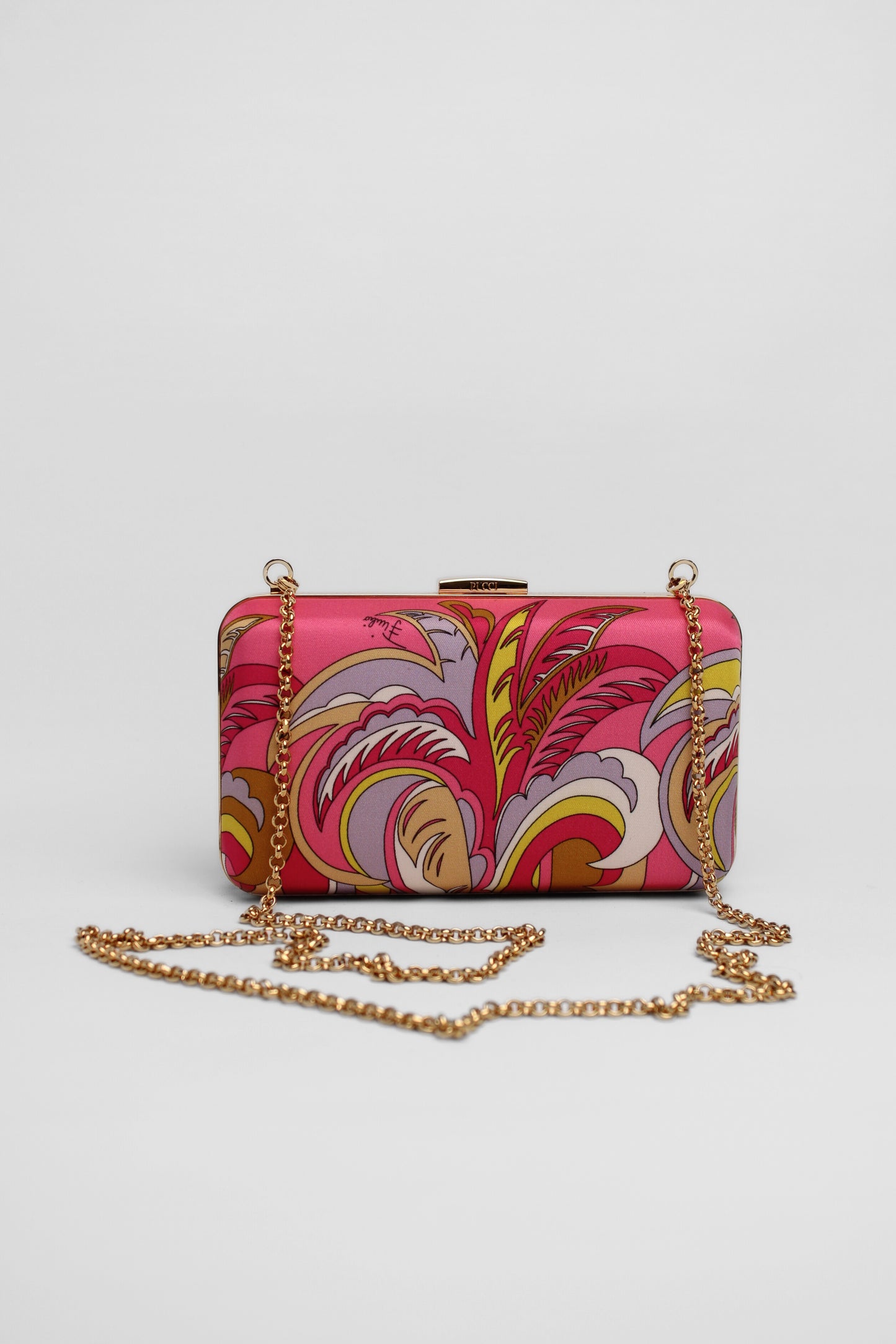 Emilio Pucci Silk Satin Print Gold Chain Bag