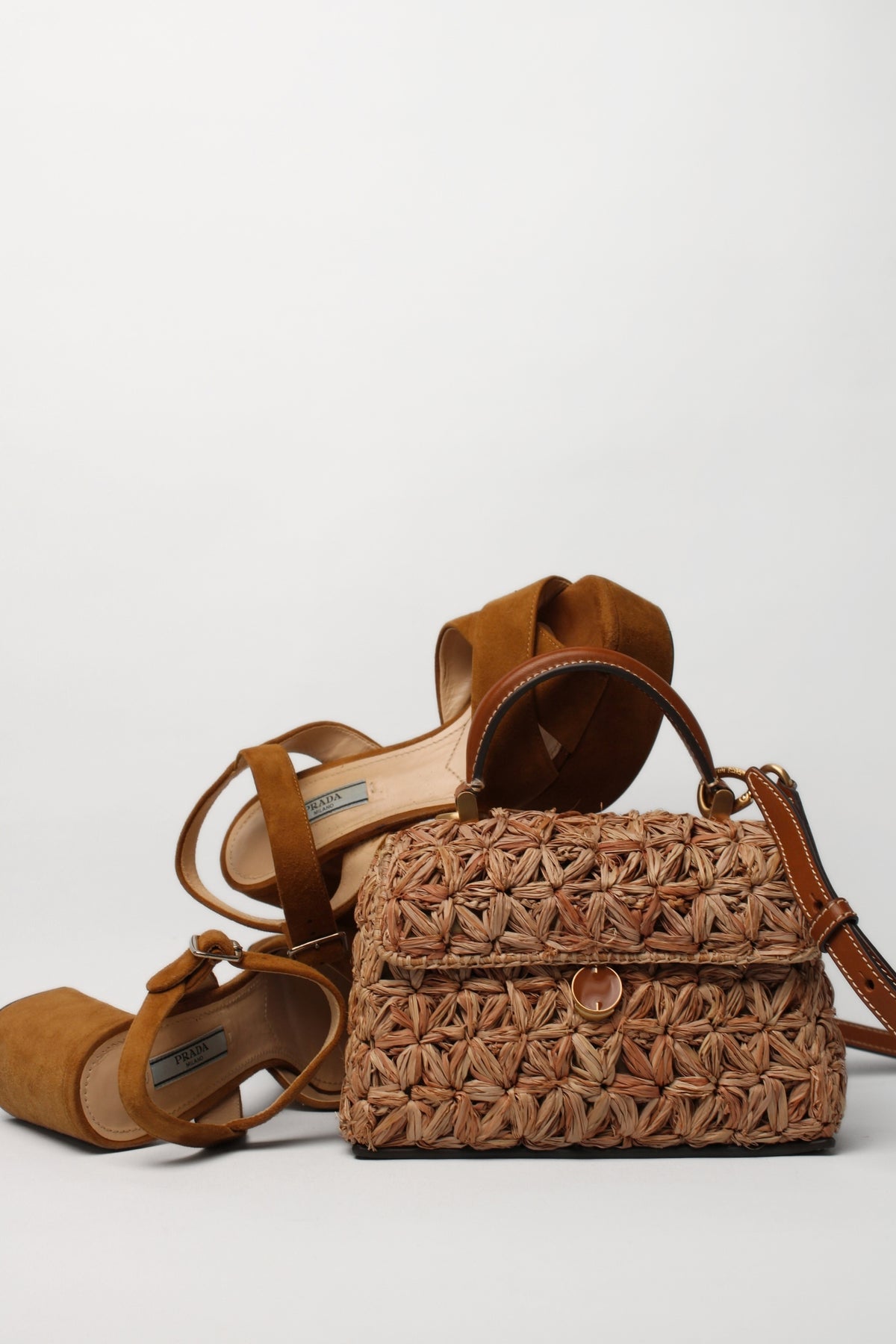 Prada Tan Suede Platform Crossover Strap Sandals Size 35.5