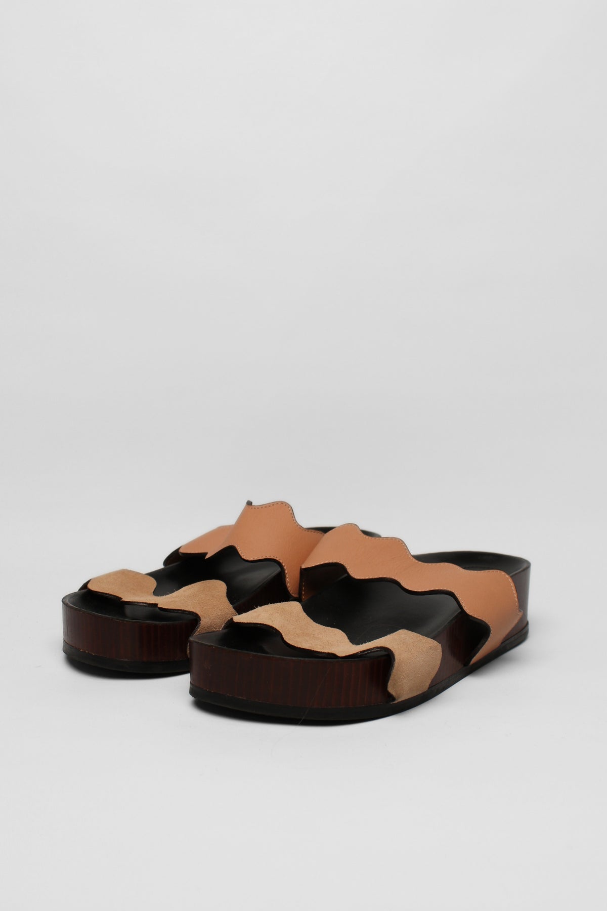 Chloe Neutral Scalloped Slides Size 40