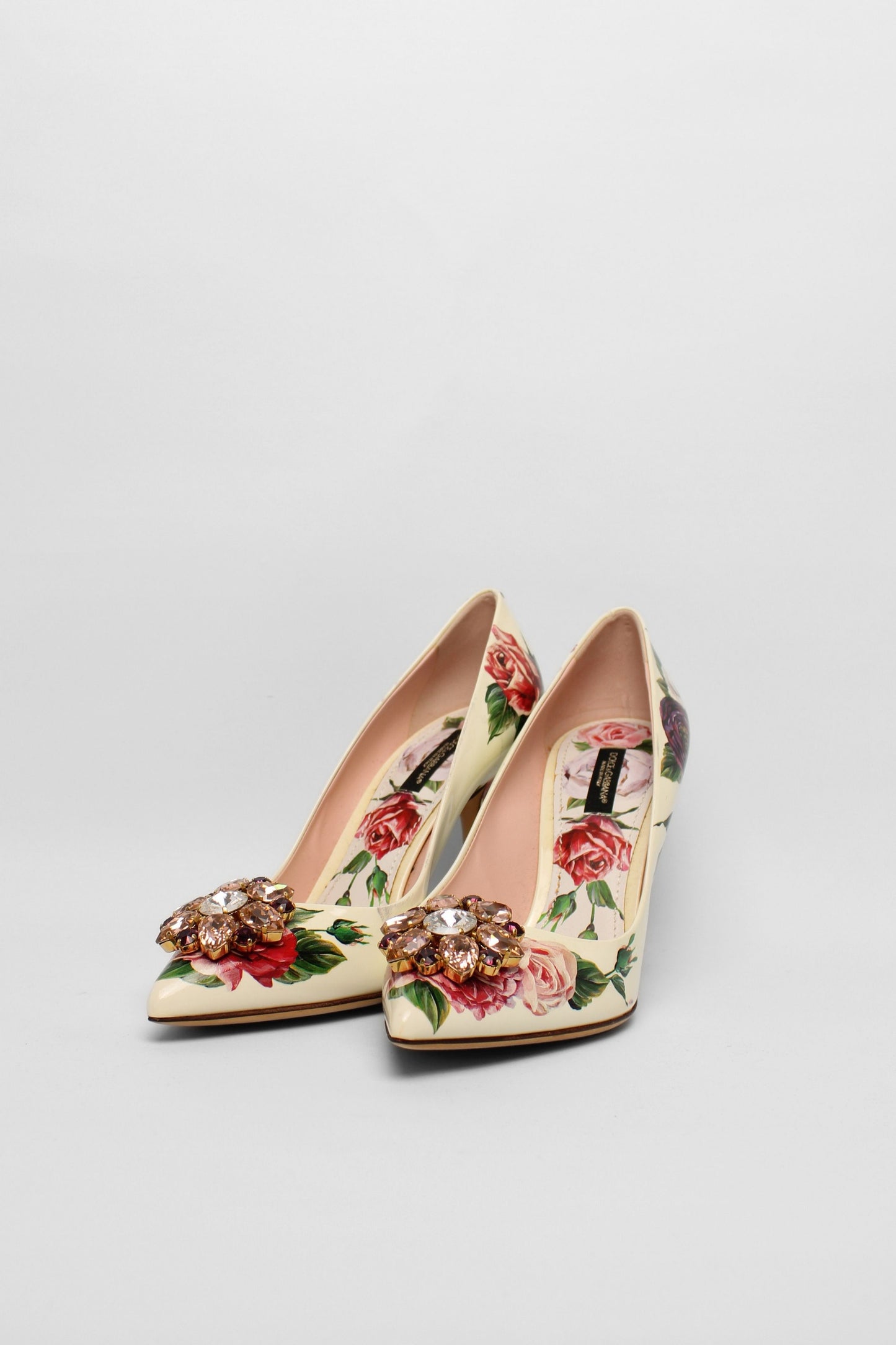 Dolce & Gabbana Pink Floral Jewel Heels Size 39