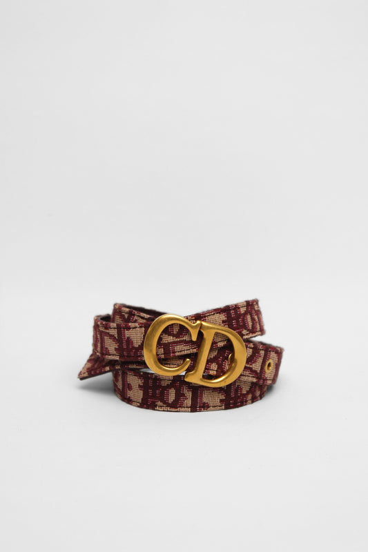 Christian Dior CD Burgundy Logo Belt Size 80