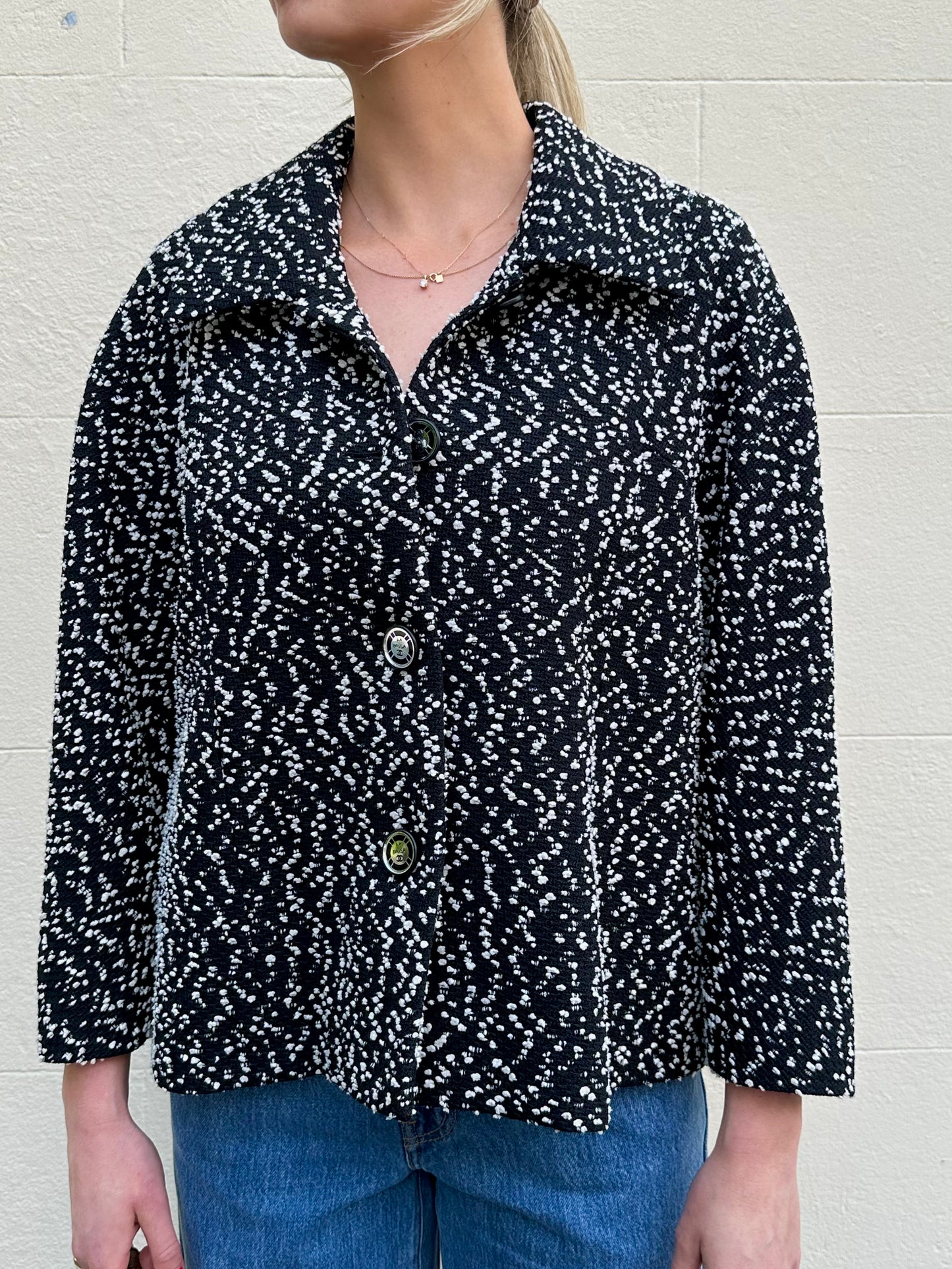 Chanel Black/White Tweed LA PAUSA series Jacket Size 40