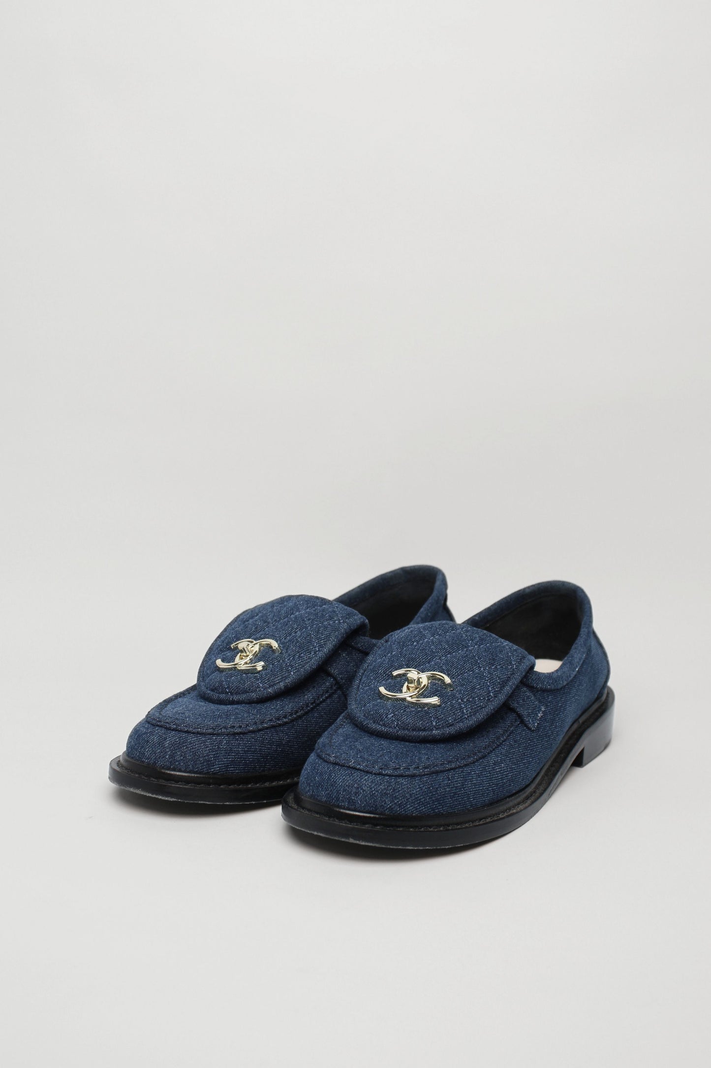 Chanel Denim CC Turnlock Loafers Size 38