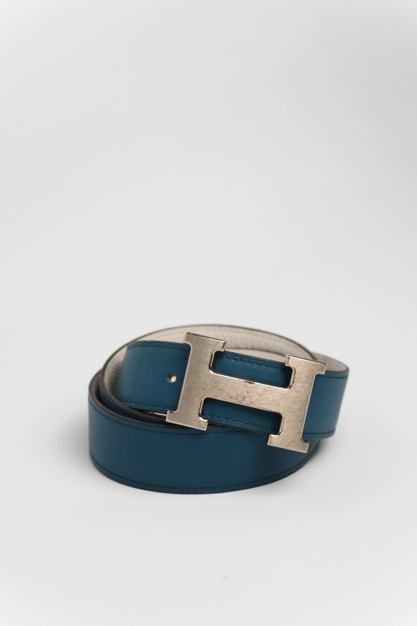 Hermes White / Blue H Belt Size 85
