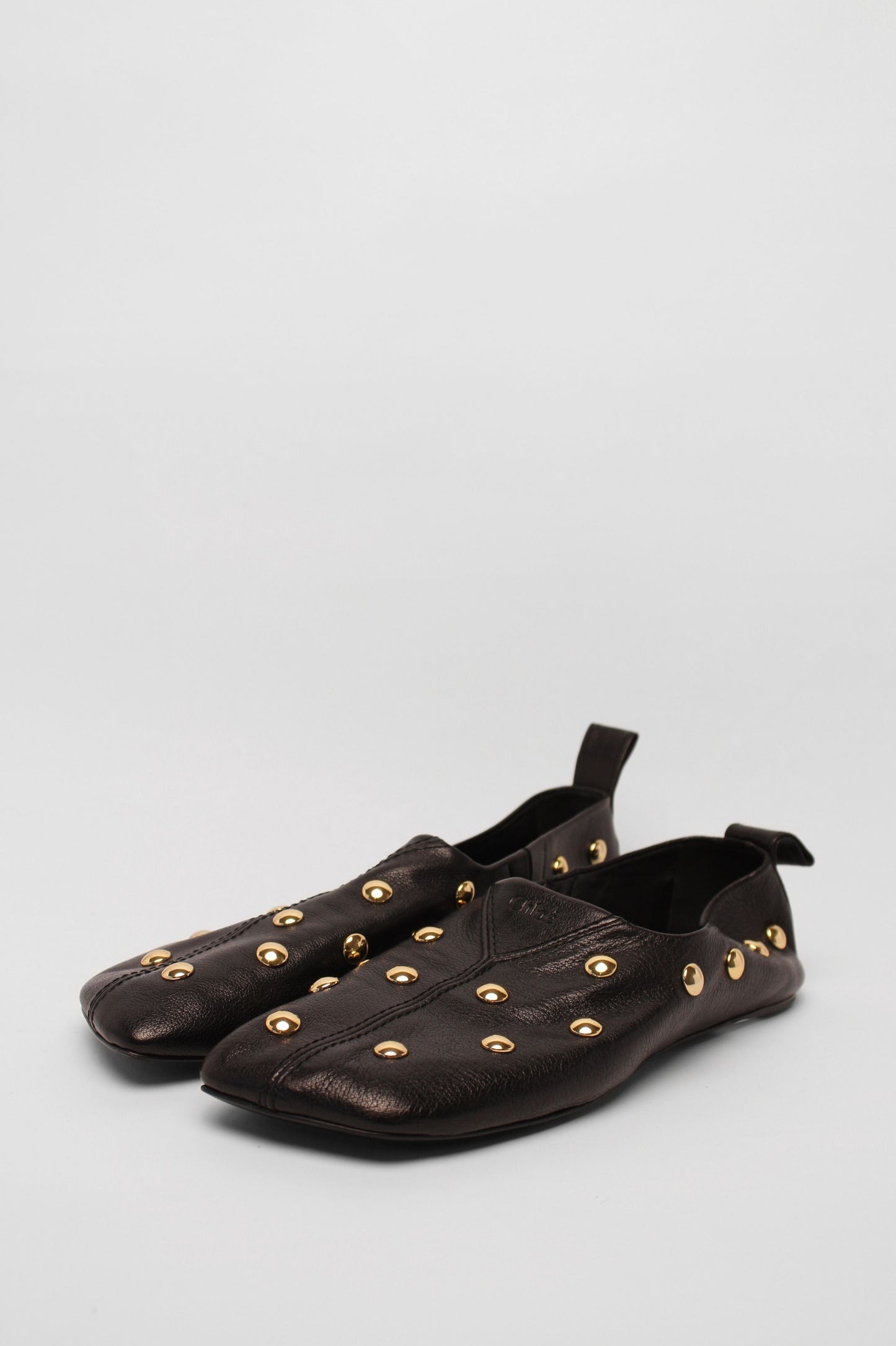 Chloe Black Gold Stud Flats Size 40