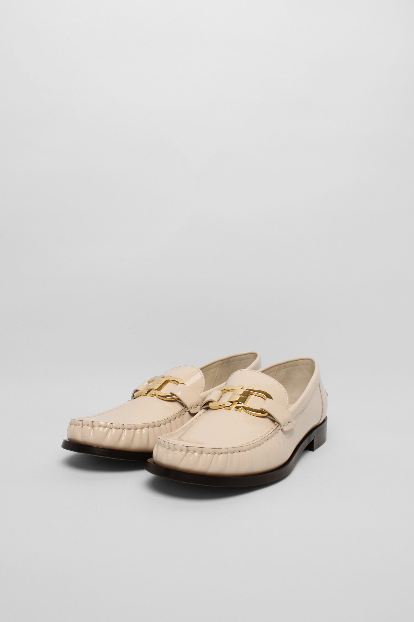 Ferragamo White Patent Loafers Size 38.5
