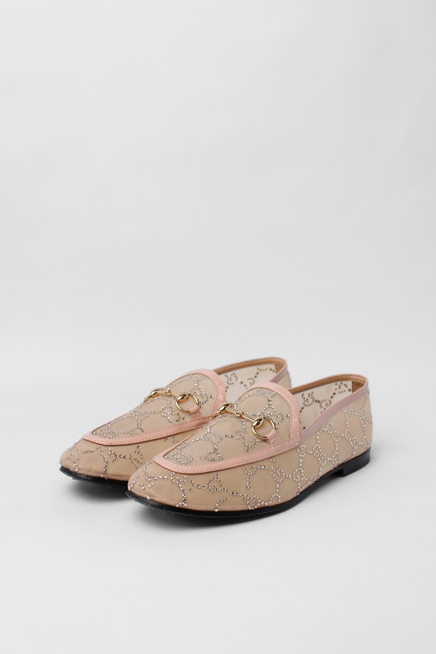Gucci Horsebit Crystal  Sheer Pink Leather Trim Loafers Size 38