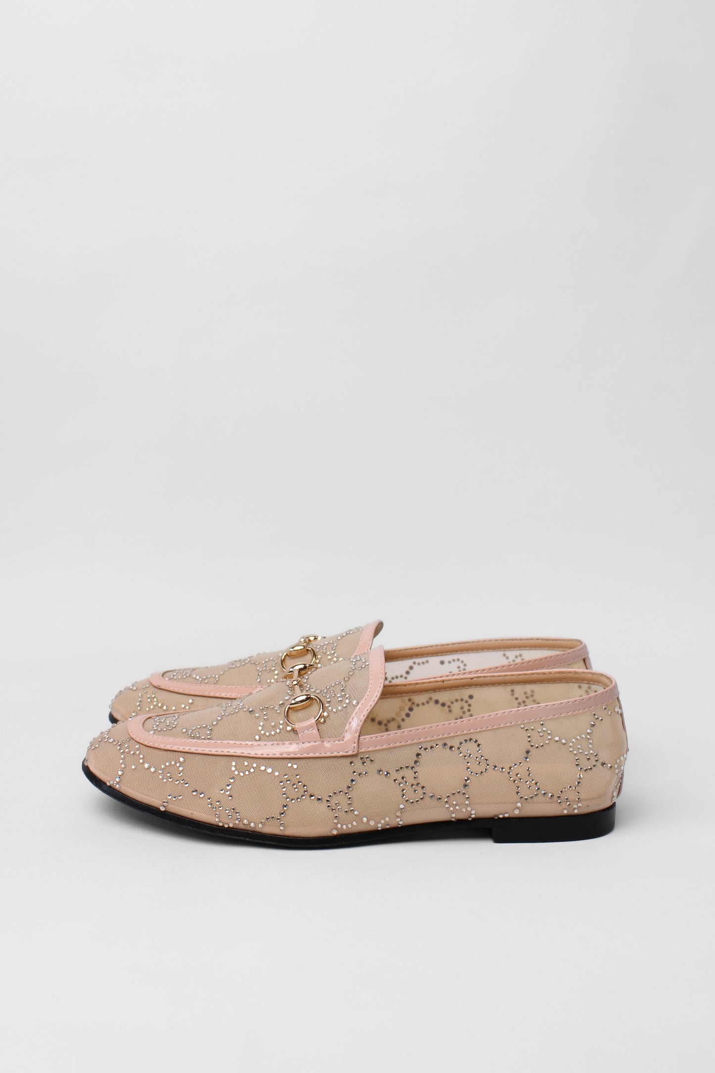 Gucci Horsebit Crystal  Sheer Pink Leather Trim Loafers Size 38