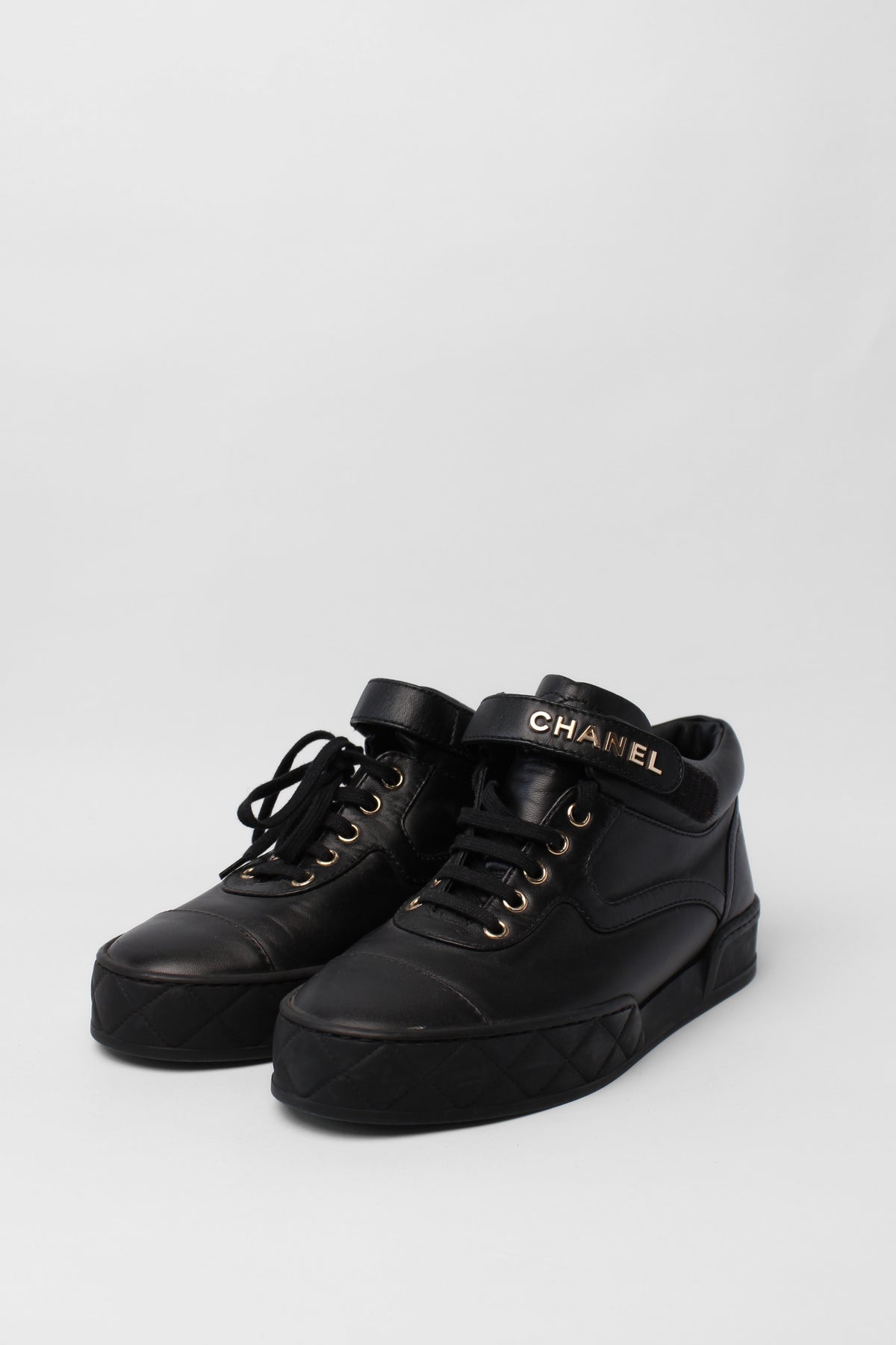 Chanel Black Leather logo Short Boots Size 40