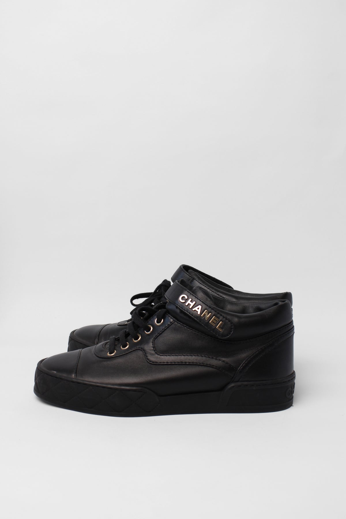 Chanel Black Leather logo Short Boots Size 40