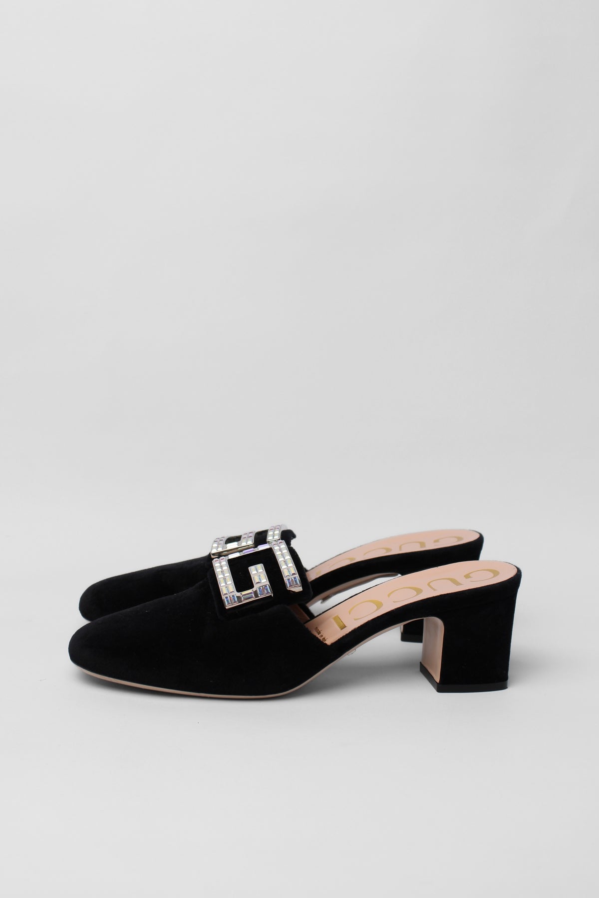 Gucci Black Suede GG Crystal Mules Size 39