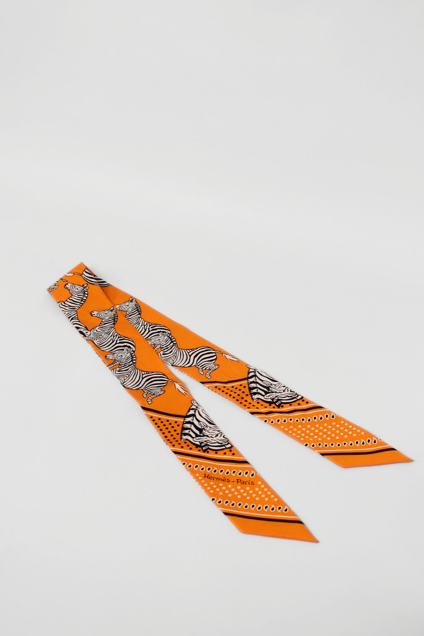 Hermes Orange Silk Zebra Twilly