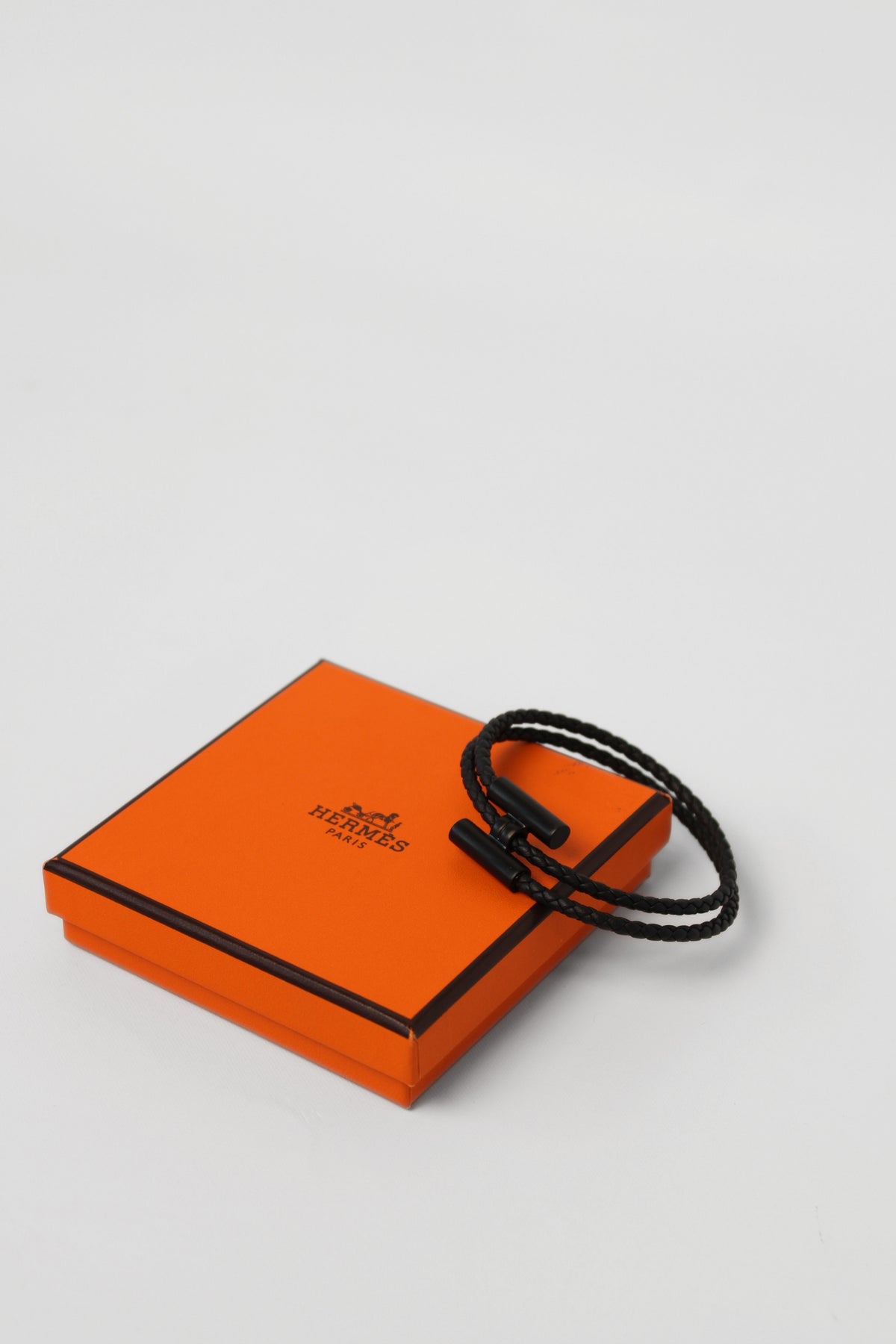 Hermes Braid Leather Black Tournis Bracelet T5